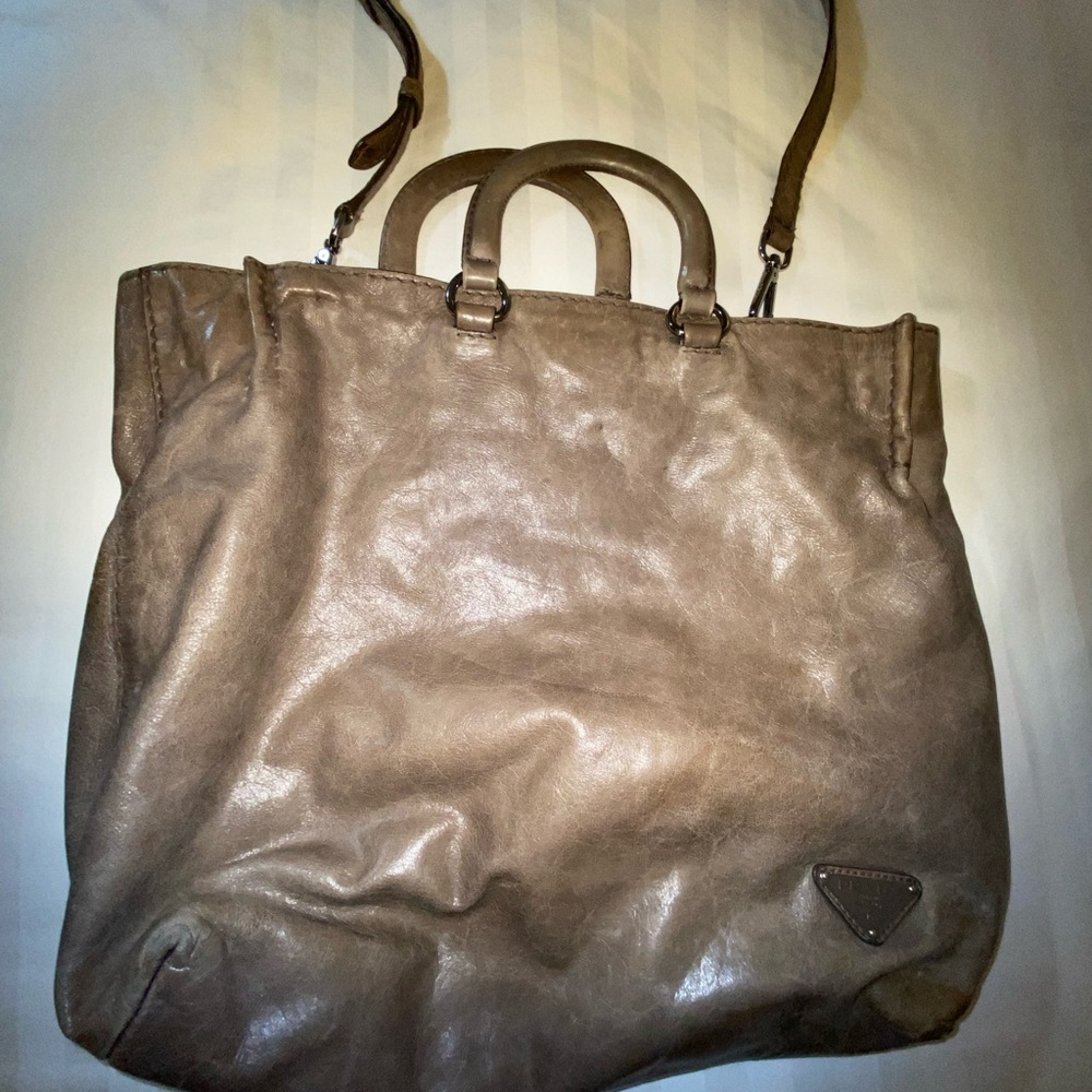 Prada vitello  shine Brown Leather Shoulder Bag